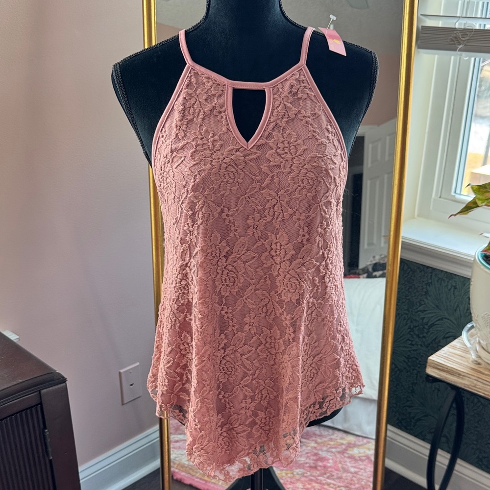 Chic lace halter tank top in pink by Social Teen Size Large